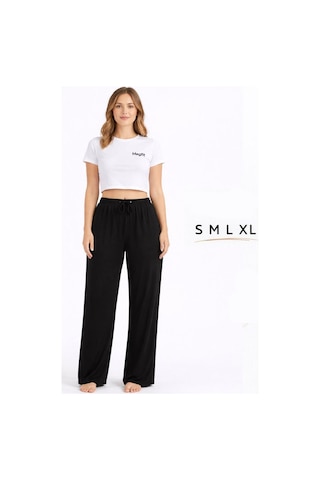 Viskon Pamuklu Kadın Siyah Pijama Pantolon - Mg002 - Mudanis