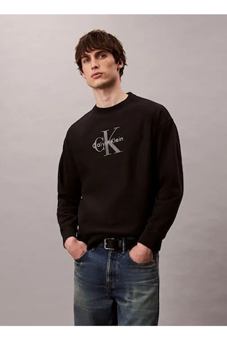 Calvin Klein Jeans Uzun Kollu Penye Monologolu Bisiklet Yaka Erkek Sweatshirt Lv04rd242g-cef Mavi