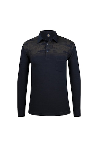 Çizgi Triko Erkek Uzun Kollu Desenli Gömlek Yaka Kol Manşetli Cepli Sweat 5026 Laci-kahve Laci-kahve Lacivert - Kahverengi