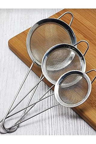Mucit Home 3 Lü Küçük Metal Süzgeç Seti 6-7-8 Cm Boyutlarda Gri