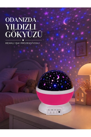 Kargo Pembe Döner Yıldız Projektörü Usb Ve Pilli Kullanımlı Gece Lambası Najmaddin Çok Renkli
