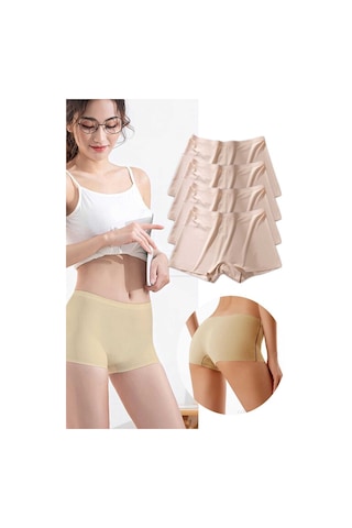 Royaleks 4 Adet Kadın Dikişsiz Görünmez İz Yapmaz Mini Şort Boxer Ten