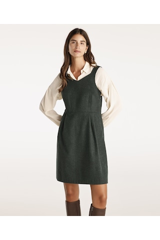Yargıcı Pile Detaylı Kısa Elbise Haki