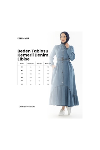 Eslemnur Kot Elbise Kemerli Mavi