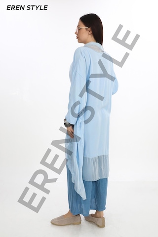 Italyan Ipek Detaylı Oversize Kaftan & Bluz-8711 Bebe Mavi
