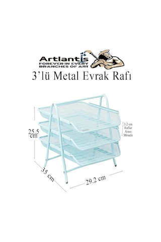 Evrak Rafı Metal 3 Lü Mavi 1 Paket Masaüstü A4 Dosya Düzenleyici Kağıt Tepsisi Metal Çelik Fileli Dört Katlı Hareketli Açık Mavi