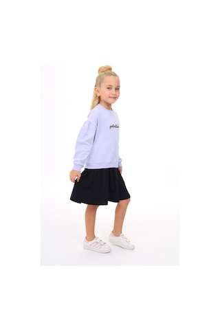 Toontoy Kız Çocuk Baskılı Relax Fit Bisiklet Yaka Uzun Kollu Elbise - Renk Bloklu - Tk24346 Lila
