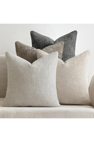 Yifomall Bohem Tarzı Lüks Kadife Yastık Kılıfı Seti, 4 Parça, 45x45 Cm, Nötr Renkler, Sofa Ve Yatak Dekoru Krem, Gümüş Gri, Koyu Gri, Siyah