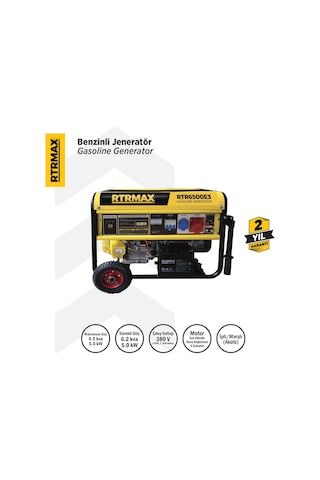Rtrmax RTR6500E3 Benzinli Jeneratör (Trifaze) 6.8 Kva / 5.5 kW 380 V İpli / Marşlı (Akülü)