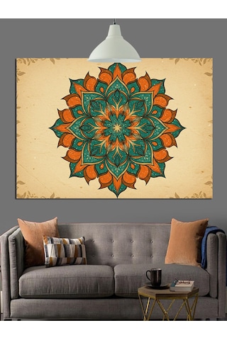 Mandala Desenli Yuvarlak Sanat Dekoratif Kanvas - Mdf Ahşap Tablo