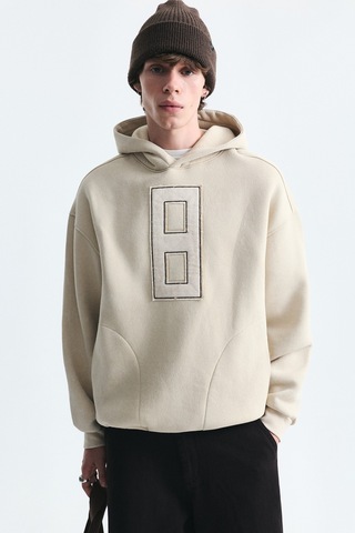 Vamos Numara Baskılı Oversize Sweatshirt Bej