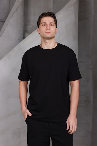 Erkek Basic Oversize Bisiklet Yaka 2 İki İplik Kompakt T-shirt Siyah