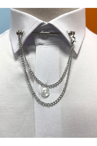 Silver Zincir Detay Yaka Iğnesi Koyu Gri