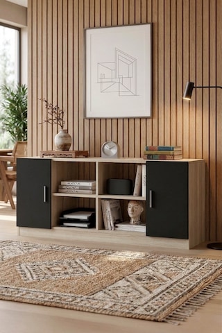 Yurudesign Vario F Ofis Kapaklı Kitaplık Dolap Meşe-Siyah
