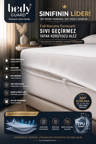 Full Koruma Fermuarlı Sıvı Geçirmez Yatak Koruyucu Alez Yükseklik Tek K.:26cm, Çift K.:35cm Beyaz Beyaz Full Koruma Fermuarlı Sıvı Geçirmez Yatak Koruyucu Alez Yükseklik Tek K.:26cm, Çift K.:35cm Beyaz Beyaz