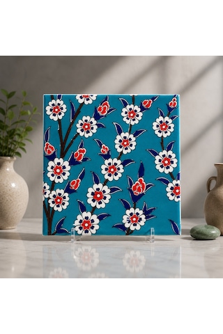 Armada Çini 20x20 Cm Ac 60 Turkuaz Papatya Kütahya Çini Desenli Karo