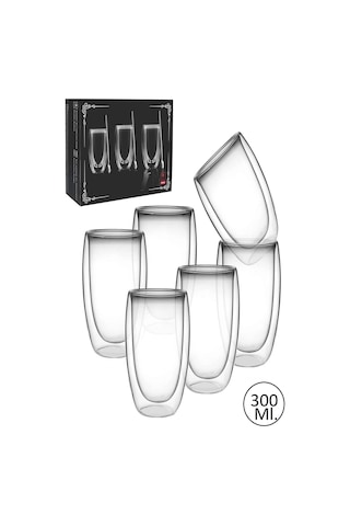 Bardak 6'lı Çift Cidarlı Bardak 300 Ml Ev Ofis Çay Fincanı Kahve Sunum