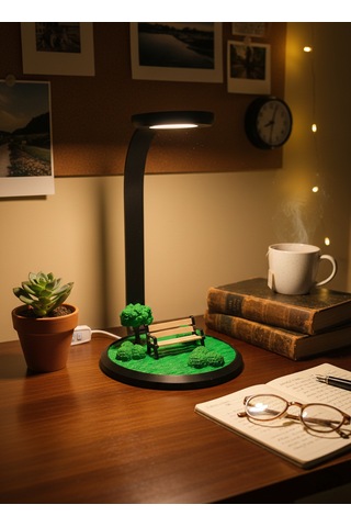 Dekoratif Diorama Masa Lambası - Park Temalı 10 Kademeli Led Gece Lambası - 3 Renk Seçenekli Kitap Okuma Lambası - Ofis Ve Masaüstü Aksesuarı 26 Cm Siyah