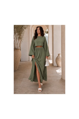 Unika Boutique Kadın Bluz Yırtmaçlı Etek Takım Haki