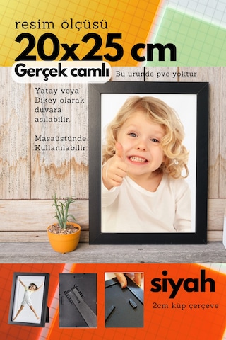 20mm Çerçeve Camlı 20x25 Cm Fotoğraf Resim Çerçevesi Ayaklı Veya Duvara Asma Yatay-dikey 67261304