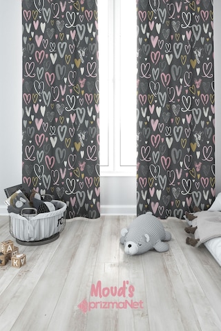 Gri Kalpler Desenli Baskılı Çocuk Ve Bebek Odası Fon Perdesi 2 Kanat - Prd-34 Çok Renkli