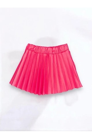 Zekids Kız Bebek Beli Lastikli Pilise Deri Etek-14533 Pembe