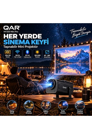 Hy320 Mini Projeksiyon Cihazı Led Multimedya Ev Sineması Döner Standlı Hdmı Usb Girişli Taşınabilir Mini Projektör