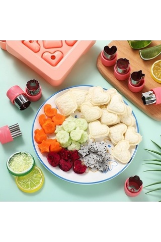 Ulzyvf Gelecekoo Çocuk Bento Aksesuarları Seti - 9'lu, Kırmızı Kesiciyle Sebzeli Sandviç Sandviç KIrmızı