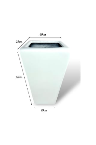 Fiber Saksı Beyaz Konik Vazo Dekoratif Saksı Fiberglas 29 50 19cm