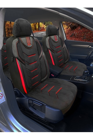 Oto Koltuk Kılıfı Galaxy Serie Keten Kumaş Ön Ve Arka Set Siyah Kırmızı Dikiş