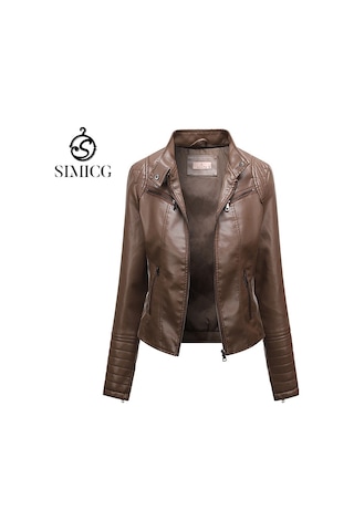 Kadın Deri Ceket İnce İlkbahar Ve Sonbahar Ceketi Kahverengi