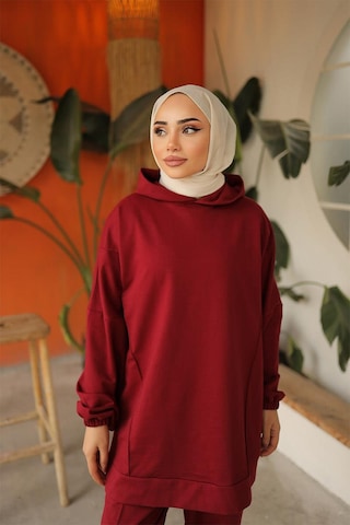 Burcu Tesettür Brc2408 Kapşonlu Kadın Tesettür Eşofman Takımı Bordo