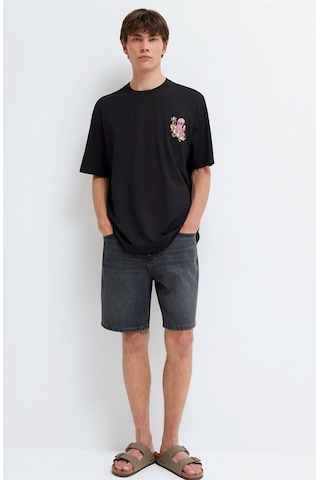 Mavi M0613385-900 Mavi Ahtapot Baskılı T-shirt Erkek Tişort Siyah