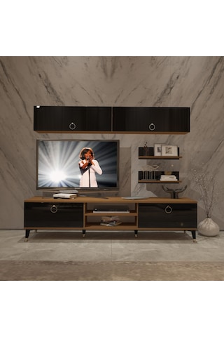 Decoraktiv Eko 5 Mdf Dvd Gold Tv Ünitesi Tv Sehpası Ceviz - Siyah