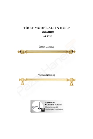 Tibet Model Dolap Çekmece Kulpu Zamak Başlık & Alüminyum Gövde 160mm / 224mm - Tekli Altın 224mm