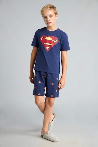Defacto Superman Lisanslı Regular Fıt Elastik Bel Şortlu 2li Lacivert Pijama Takımı Erkek Çocuk H8145a826hsnv42 Lacivert-nv42