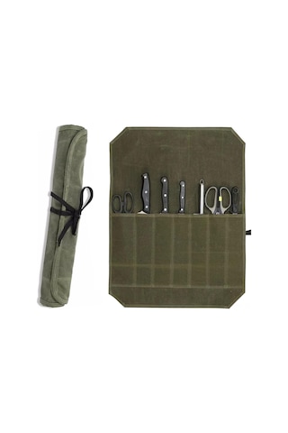 Geeksen 7 Bölmeli Yeşil Kahverengi Mürekkep Kumaş Bıçak Çantası - Taşınabilir, Katlanabilir, Kamp Ve Mutfak Gereçleri İçin Su Geçirmez Saklama Çantası Yeşil
