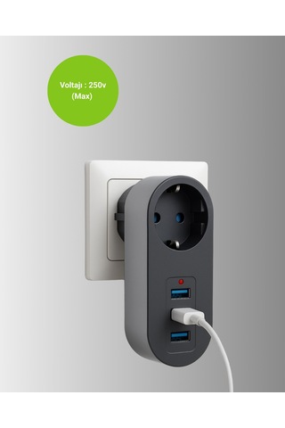 Çocuk Korumalı Termal Priz - 3'lü Usb Şarj Ve Semeglbl - 55 Akım Koruması