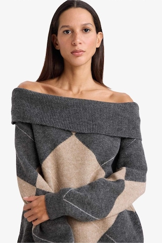 Defacto Oversize Geniş Kalıp Açık Omuz Baklava Desenli Triko Kazak G7685ax25wngr156 Gri-gr156