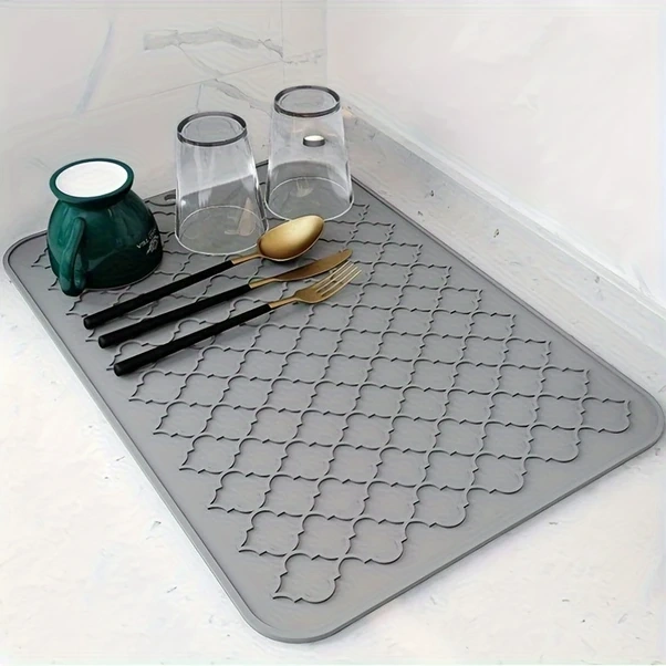 Elmpaly 1 Adet Desenli Silikon Sünger Kurutma Paspası, Anti-kaydırıcı Isıya Dayanıklı Siyah Mutfak Tezgahı Altlığı