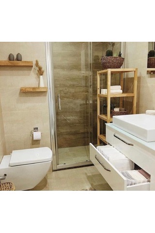 Aksöz Tasarım Ahşap Izgaralı Banyo Rafı 5'li Banyo Rafı Çok Renkli