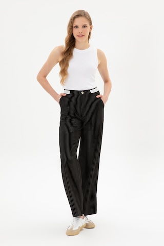 U.S. Polo Assn. Kadın Siyah Çizgili Loose Fit Kanvas Pantolon 50317169-VR046