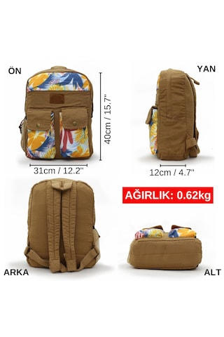 Old Cotton 7224 Camel Sırt Okul15.6 İnç Laptop Seyahat Çantası CAMEL