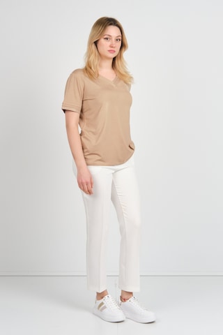 Ella Camelia Kadın Kısa Kollu V Yaka Sim Detaylı Bluz 24e032 Vizon Vizon