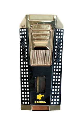 Cohiba Çift Torch Pürmüz Delicili Siyah Beyaz Nokta Desenli Metal Puro Çakmağı - Tr9475