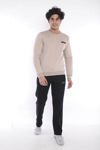 Escetic Erkek Spor Bej Kışlık Sweatshirt Takım, 3 İplik (İçi Şardonlu) Ku Bej