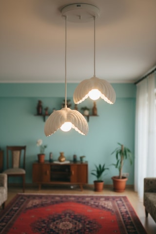 Beyaz 2'li Lotus Formlu Avize Salon Pla Dayanıklı Sarkıt Aydınlatma Ayarlanabilir Kablo