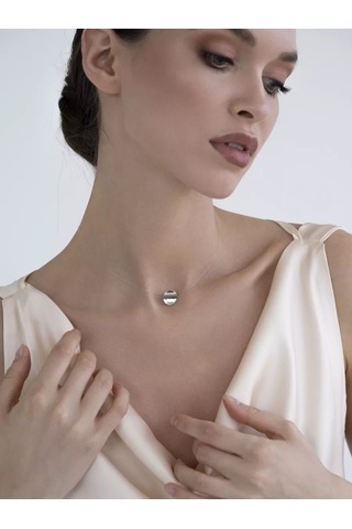 Sılverme 925'er Gümüş Yuvarlak Kolye Ucu, Misina Üzerinde 136506465 Gri