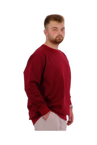 Mode Xl Büyük Beden Erkek Bisiklet Yaka Basic Sweatshirt U24174 Bordo Bordo