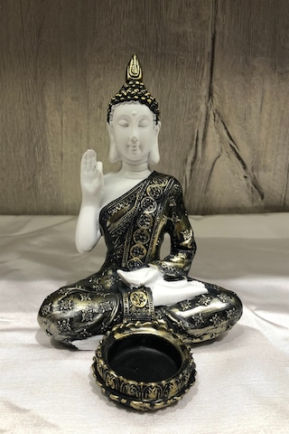 Pirinç Görünümlü Beyaz Buda Tealight Mumluk - Öğretici Duruşlu -
